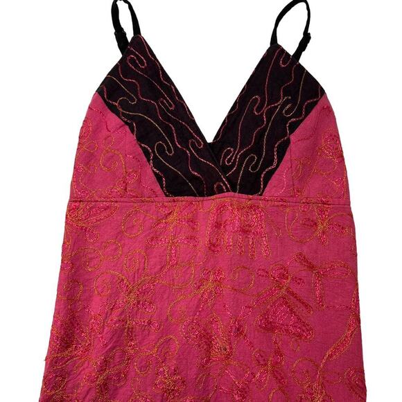 Beautiful UNIQUE Embroidered Boho Cami Babydoll Top/Tank Pink/Orange/Black S/M - Picture 4 of 9